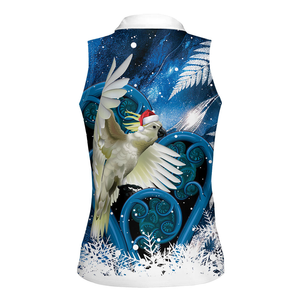 Sulphur-crested Cockatoo New Zealand Christmas In July Women Sleeveless Polo Shirt NZ Aroha Koru Fern Marble Vibes LT14 - Polynesian Pride