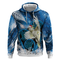 Sulphur-crested Cockatoo New Zealand Christmas In July Zip Hoodie NZ Aroha Koru Fern Marble Vibes LT14 Pullover Hoodie Blue - Polynesian Pride