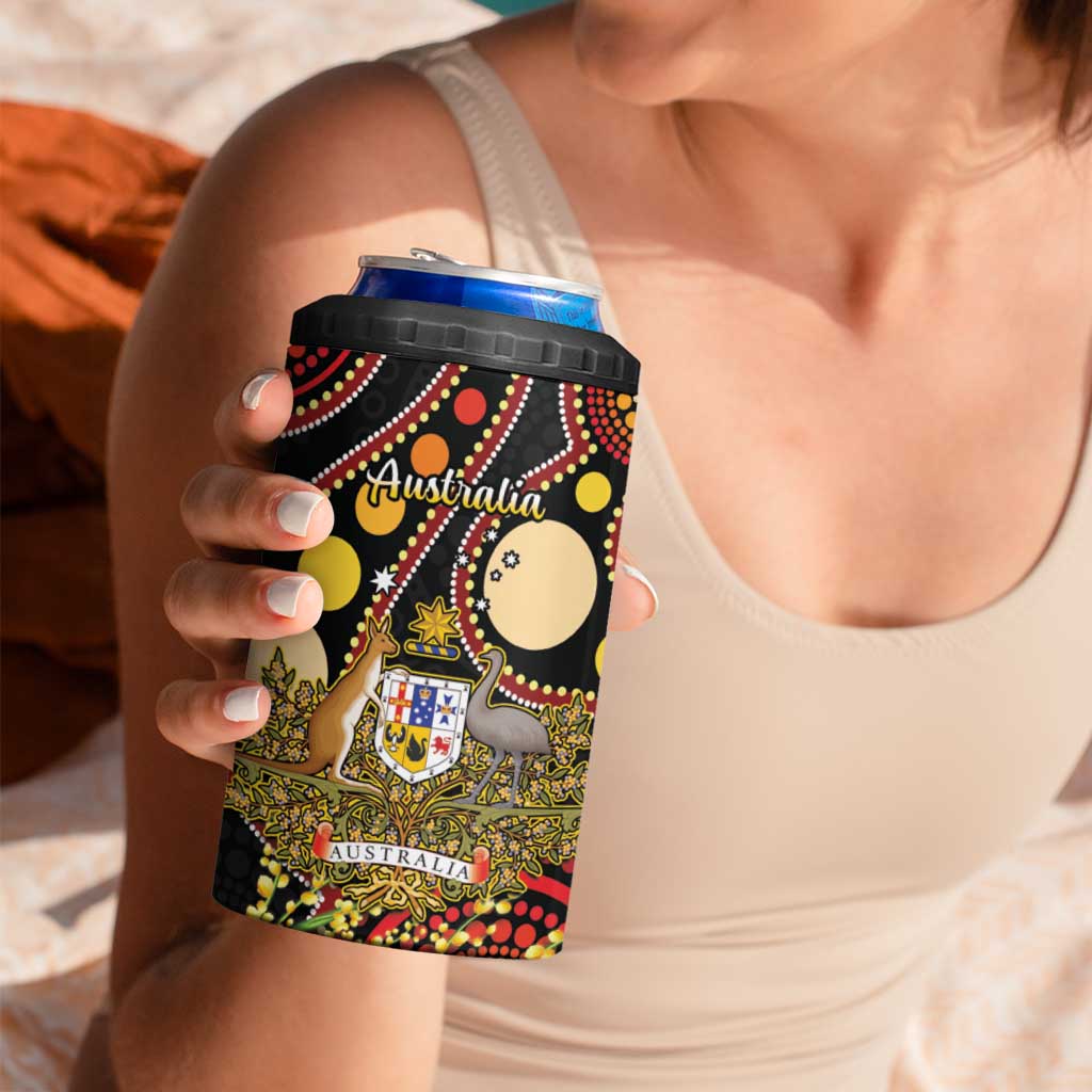 Vanuatu and Australia 4 in 1 Can Cooler Tumbler Vanuatuan Polynesian Mix Aussie Aboriginal Art