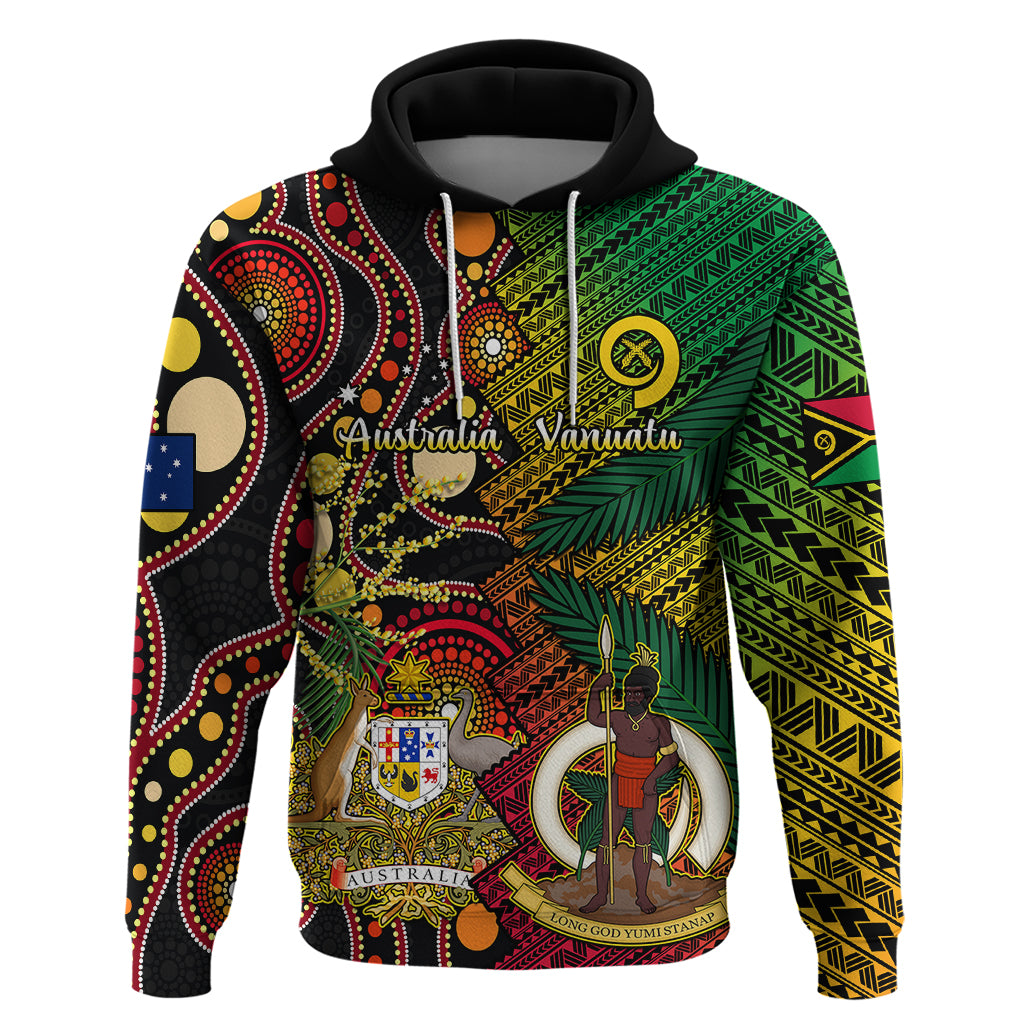 Vanuatu and Australia Hoodie Vanuatuan Polynesian Mix Aussie Aboriginal Art LT14 Black - Polynesian Pride