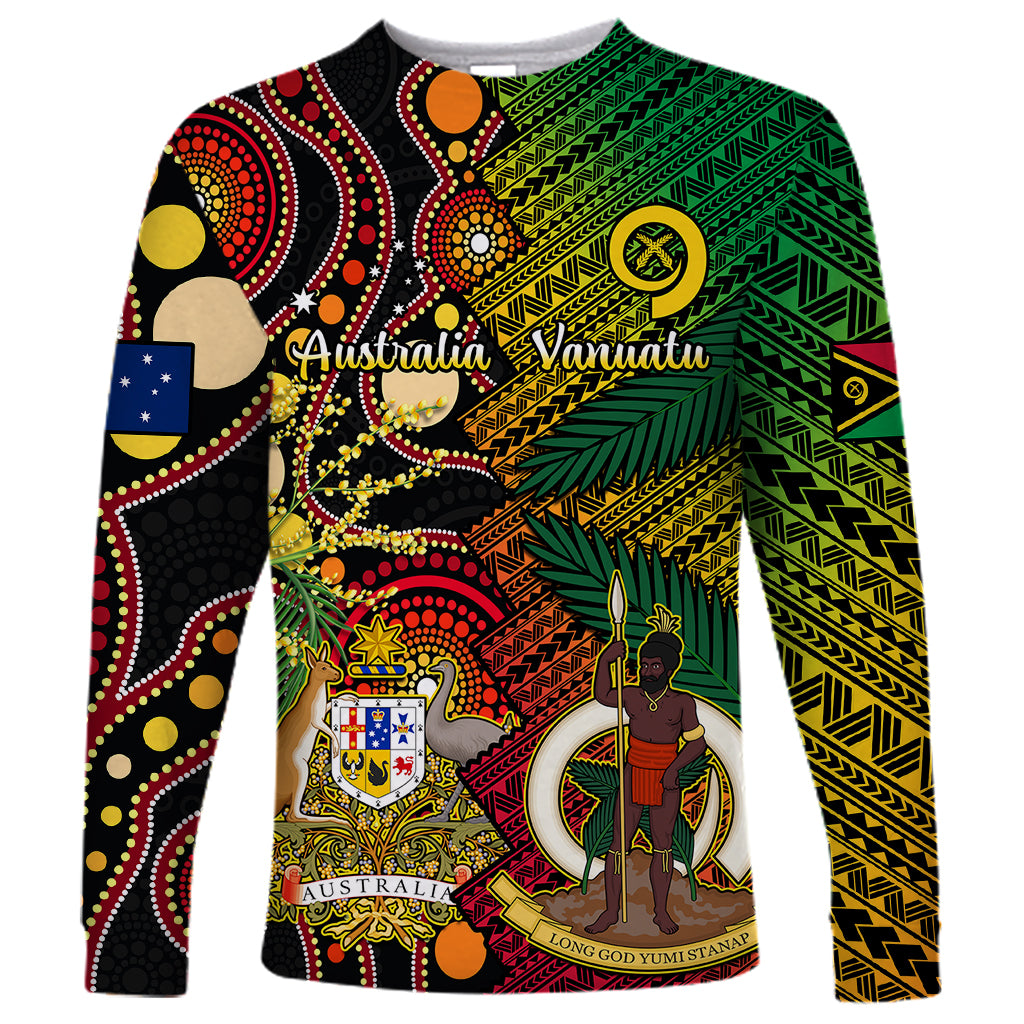 Vanuatu and Australia Long Sleeve Shirt Vanuatuan Polynesian Mix Aussie Aboriginal Art LT14 Unisex Black - Polynesian Pride