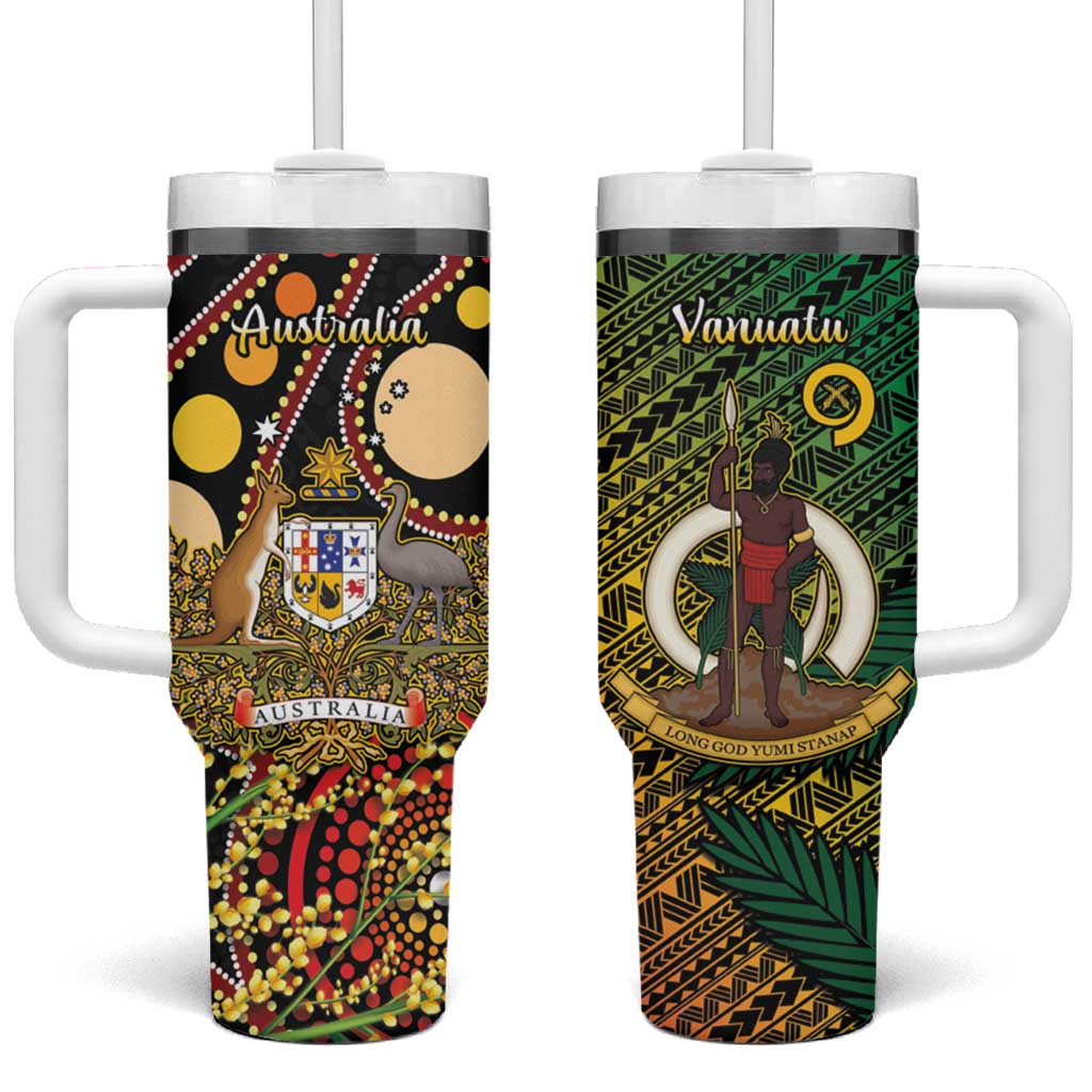 Vanuatu and Australia Tumbler With Handle Vanuatuan Polynesian Mix Aussie Aboriginal Art