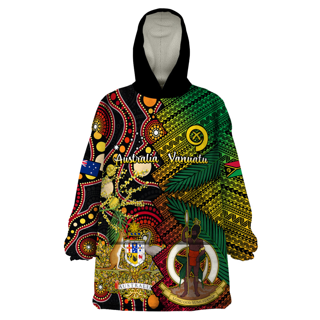 Vanuatu and Australia Wearable Blanket Hoodie Vanuatuan Polynesian Mix Aussie Aboriginal Art LT14 One Size Black - Polynesian Pride