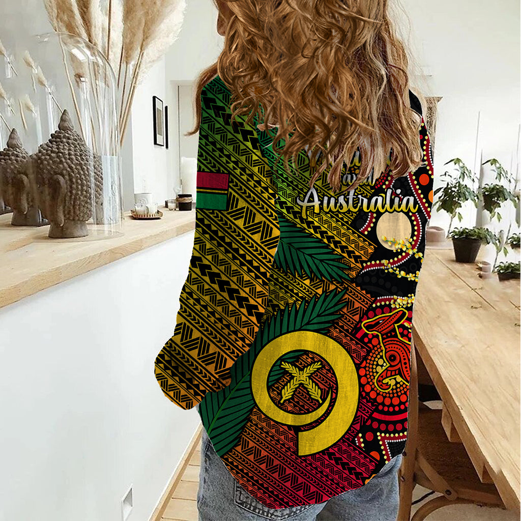 Vanuatu and Australia Women Casual Shirt Vanuatuan Polynesian Mix Aussie Aboriginal Art LT14 - Polynesian Pride