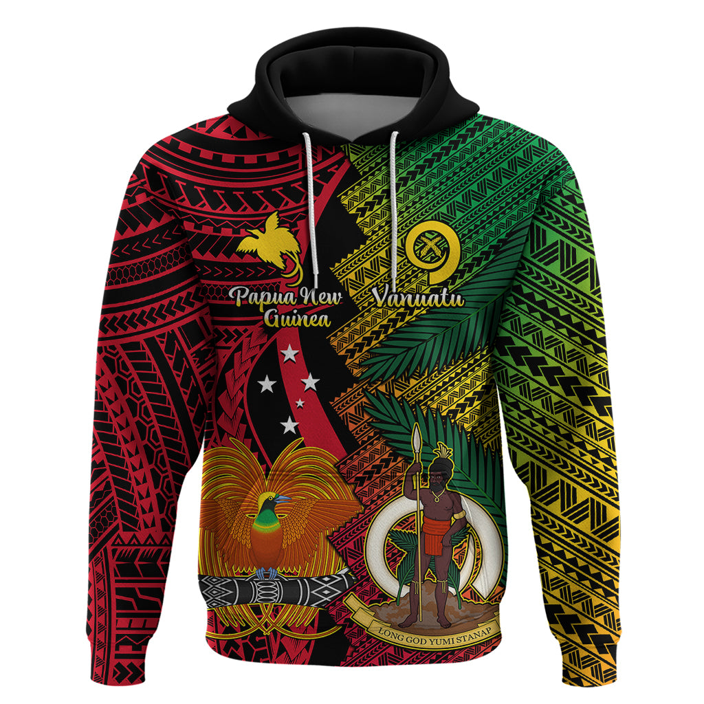 Vanuatu and Papua New Guinea Hoodie Vanuatuan With PNG Polynesian Pattern LT14 Black - Polynesian Pride