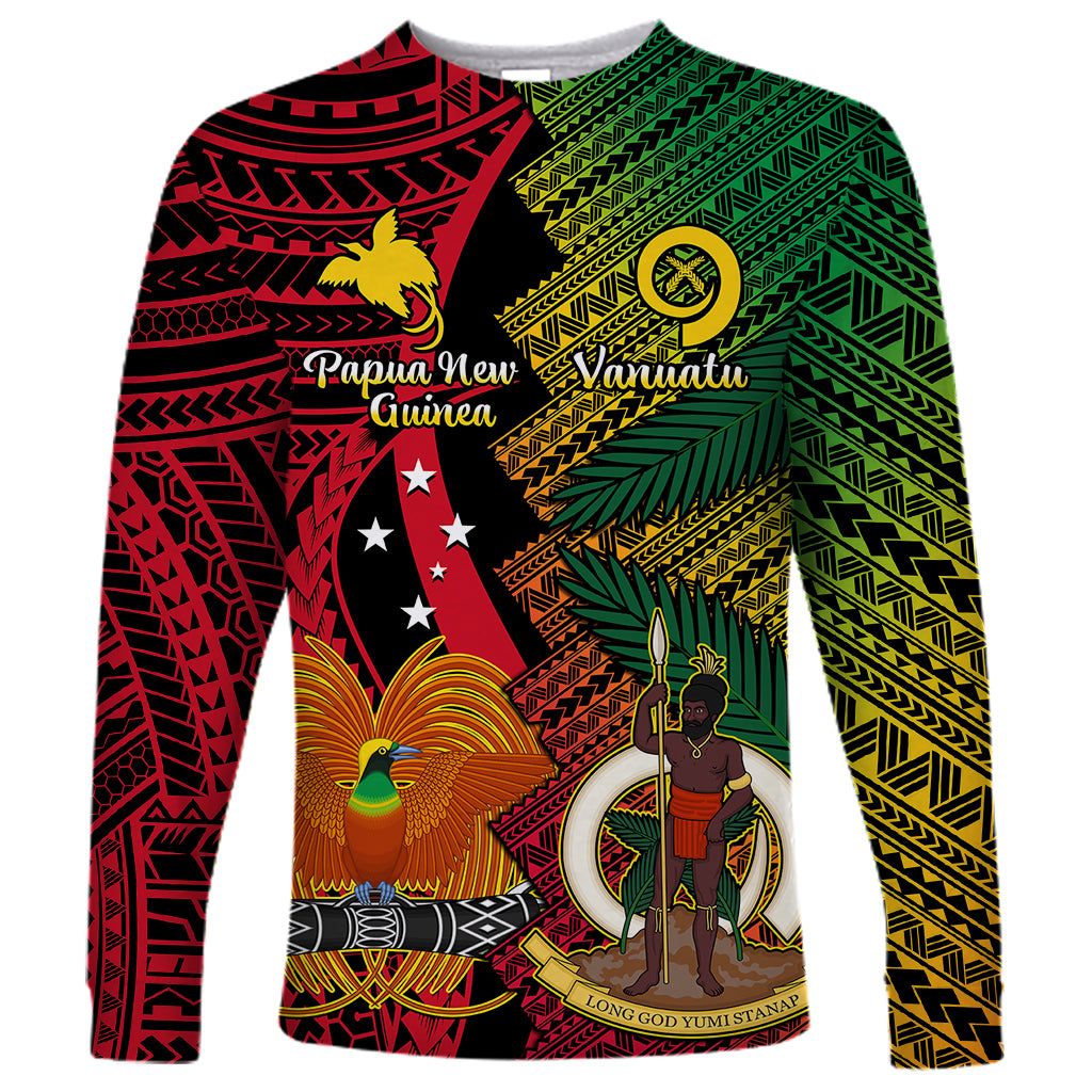 Vanuatu and Papua New Guinea Long Sleeve Shirt Vanuatuan With PNG Polynesian Pattern LT14 Unisex Black - Polynesian Pride