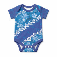 Vintage Blue Polynesia Baby Onesie Plumeria With Hibiscus Tropical Vibes LT14 Blue - Polynesian Pride
