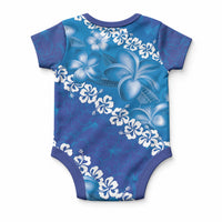 Vintage Blue Polynesia Baby Onesie Plumeria With Hibiscus Tropical Vibes LT14 - Polynesian Pride