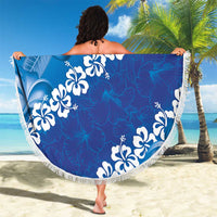 Vintage Blue Polynesia Beach Blanket Plumeria With Hibiscus Tropical Vibes