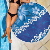 Vintage Blue Polynesia Beach Blanket Plumeria With Hibiscus Tropical Vibes