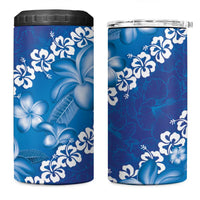 Vintage Blue Polynesia 4 in 1 Can Cooler Tumbler Plumeria With Hibiscus Tropical Vibes