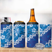 Vintage Blue Polynesia 4 in 1 Can Cooler Tumbler Plumeria With Hibiscus Tropical Vibes