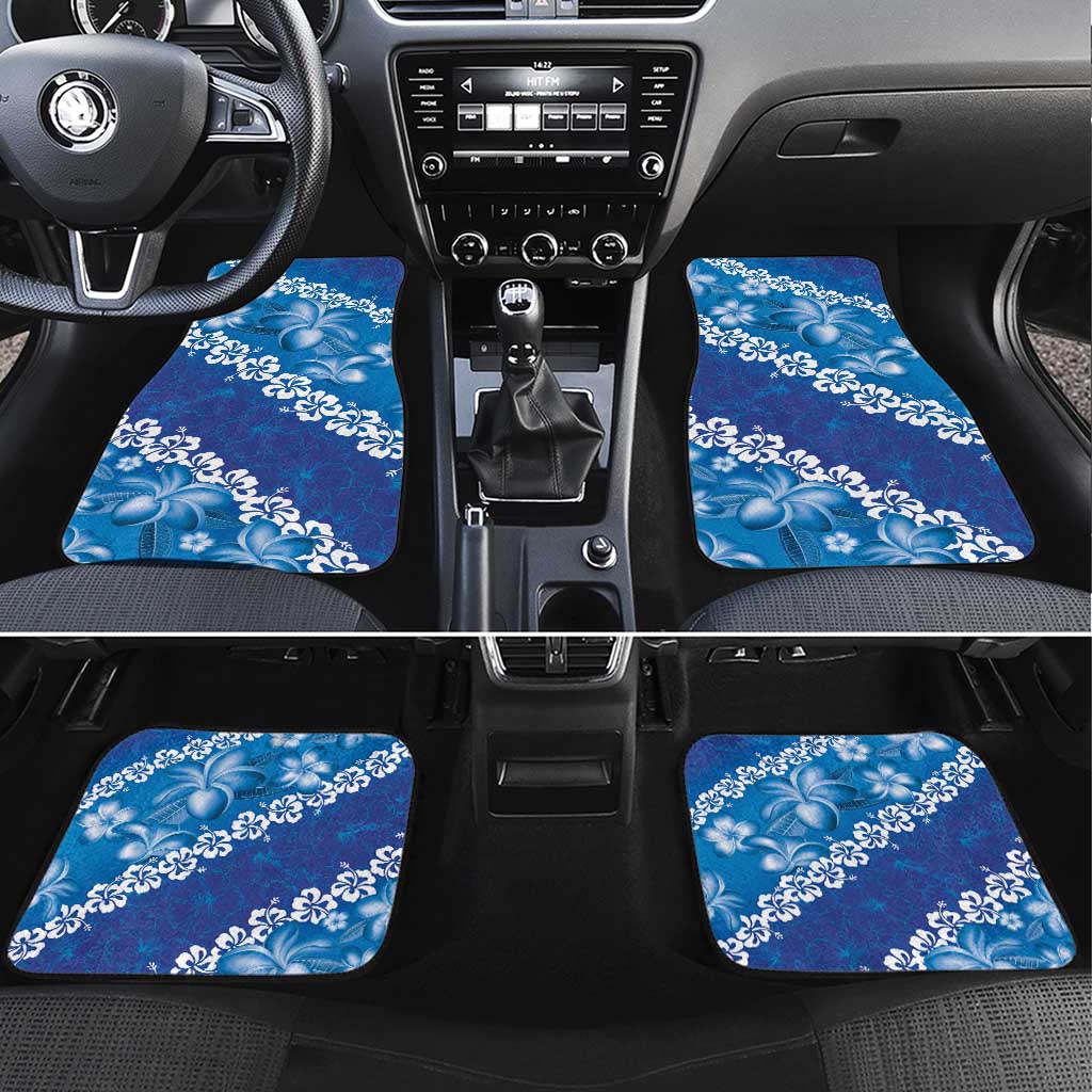 Vintage Blue Polynesia Car Mats Plumeria With Hibiscus Tropical Vibes