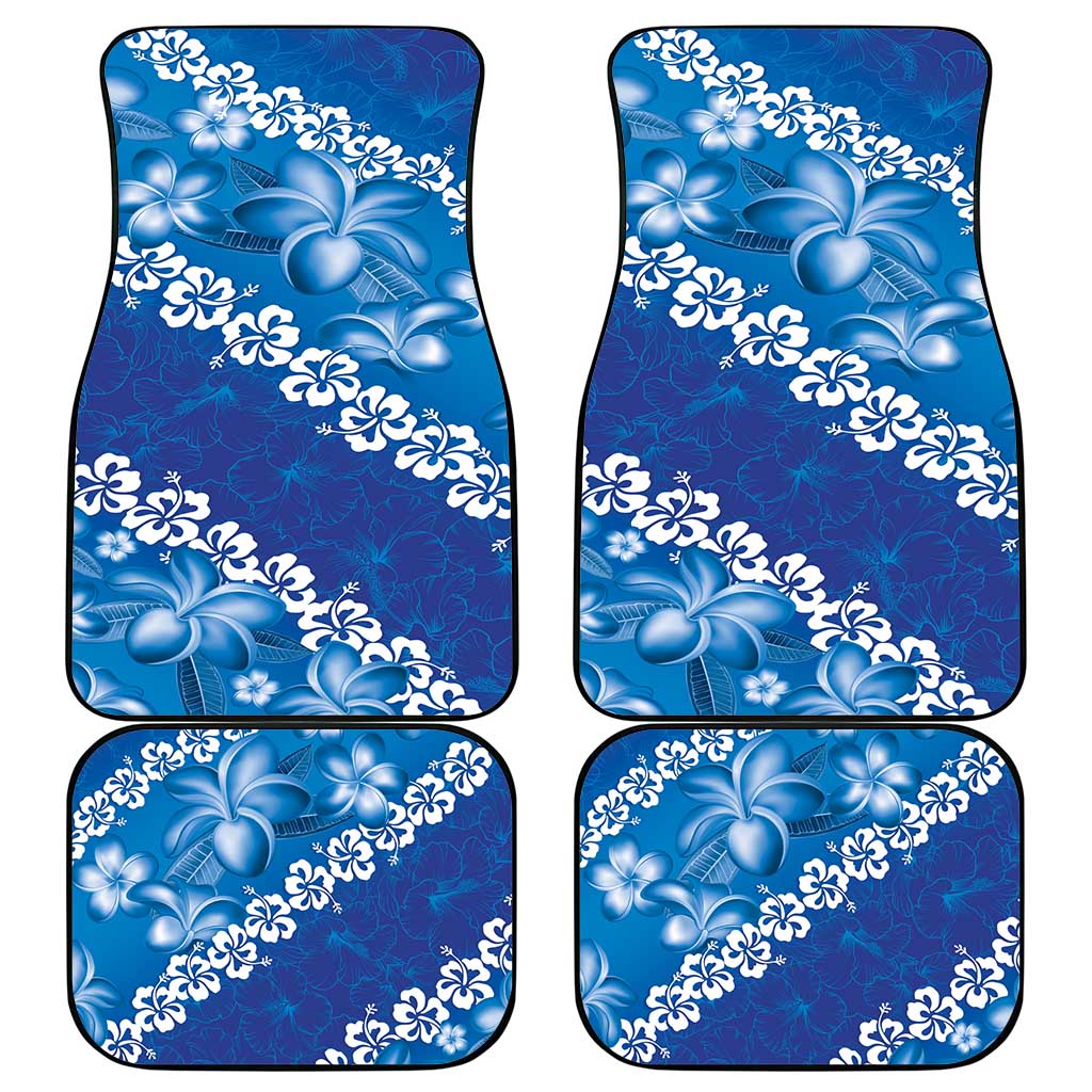 Vintage Blue Polynesia Car Mats Plumeria With Hibiscus Tropical Vibes