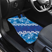 Vintage Blue Polynesia Car Mats Plumeria With Hibiscus Tropical Vibes