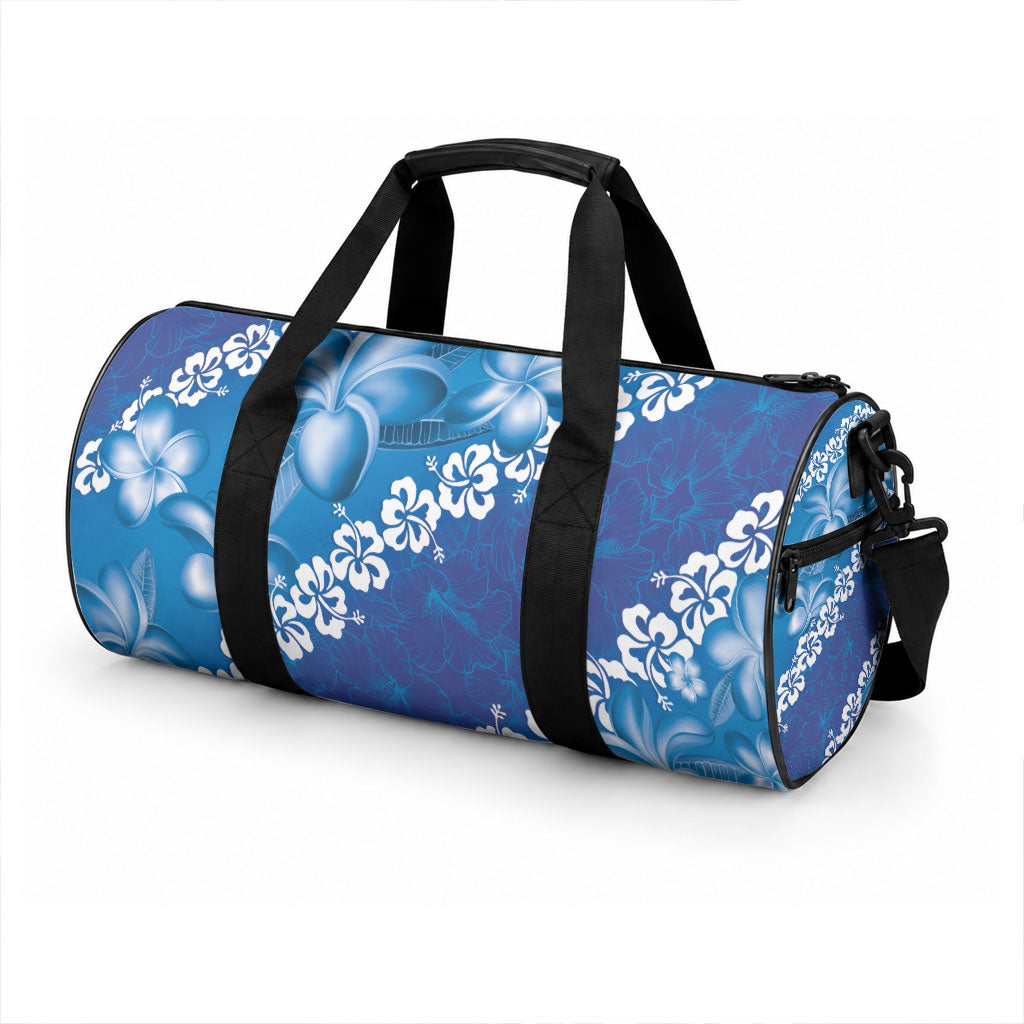 Vintage Blue Polynesia Duffle Bag Plumeria With Hibiscus Tropical Vibes LT14 - Polynesian Pride