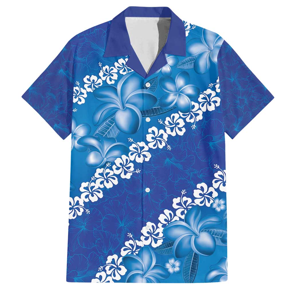 Vintage Blue Polynesia Family Matching Long Sleeve Bodycon Dress and Hawaiian Shirt Plumeria With Hibiscus Tropical Vibes LT14 Dad's Shirt - Short Sleeve Blue - Polynesian Pride