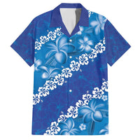 Vintage Blue Polynesia Family Matching Long Sleeve Bodycon Dress and Hawaiian Shirt Plumeria With Hibiscus Tropical Vibes LT14 Dad's Shirt - Short Sleeve Blue - Polynesian Pride