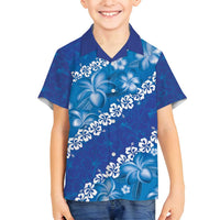 Vintage Blue Polynesia Family Matching Long Sleeve Bodycon Dress and Hawaiian Shirt Plumeria With Hibiscus Tropical Vibes LT14 Son's Shirt Blue - Polynesian Pride