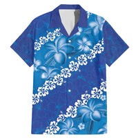 Vintage Blue Polynesia Family Matching Mermaid Dress and Hawaiian Shirt Plumeria With Hibiscus Tropical Vibes LT14 Dad's Shirt - Short Sleeve Blue - Polynesian Pride