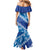 Vintage Blue Polynesia Family Matching Mermaid Dress and Hawaiian Shirt Plumeria With Hibiscus Tropical Vibes
