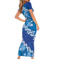 Vintage Blue Polynesia Family Matching Short Sleeve Bodycon Dress and Hawaiian Shirt Plumeria With Hibiscus Tropical Vibes LT14 - Polynesian Pride