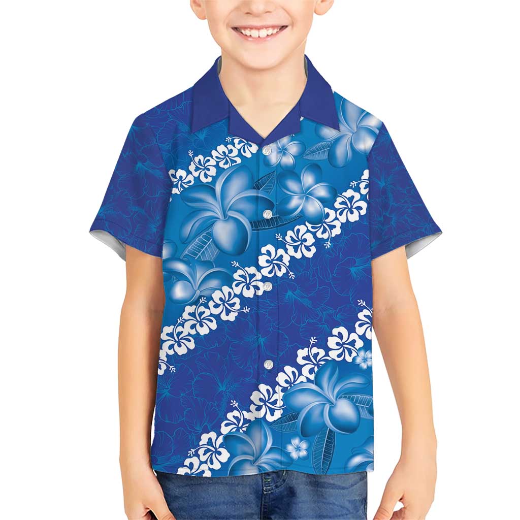 Vintage Blue Polynesia Family Matching Short Sleeve Bodycon Dress and Hawaiian Shirt Plumeria With Hibiscus Tropical Vibes LT14 Son's Shirt Blue - Polynesian Pride