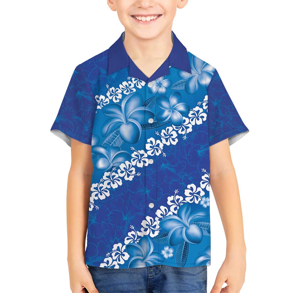 Vintage Blue Polynesia Family Matching Tank Maxi Dress and Hawaiian Shirt Plumeria With Hibiscus Tropical Vibes