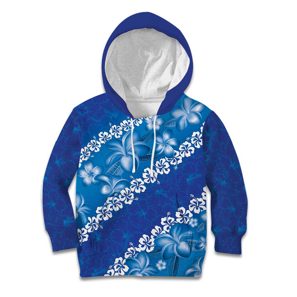 Vintage Blue Polynesia Kid Hoodie Plumeria With Hibiscus Tropical Vibes