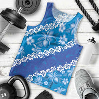 Vintage Blue Polynesia Men Tank Top Plumeria With Hibiscus Tropical Vibes