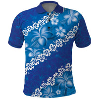Vintage Blue Polynesia Polo Shirt Plumeria With Hibiscus Tropical Vibes