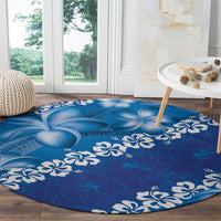 Vintage Blue Polynesia Round Carpet Plumeria With Hibiscus Tropical Vibes