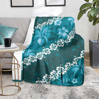 Vintage Dark Cyan Polynesia Blanket Plumeria With Hibiscus Tropical Vibes