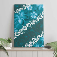 Vintage Dark Cyan Polynesia Canvas Wall Art Plumeria With Hibiscus Tropical Vibes