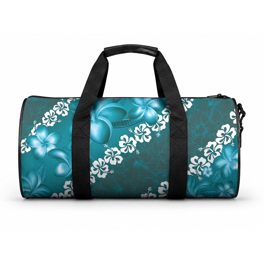 Vintage Dark Cyan Polynesia Duffle Bag Plumeria With Hibiscus Tropical Vibes LT14 One size Dark Cyan - Polynesian Pride