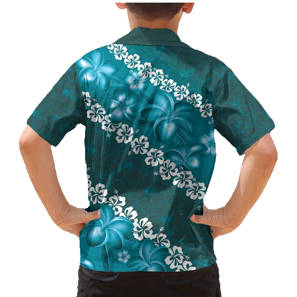 Vintage Dark Cyan Polynesia Family Matching Mermaid Dress and Hawaiian Shirt Plumeria With Hibiscus Tropical Vibes LT14 - Polynesian Pride