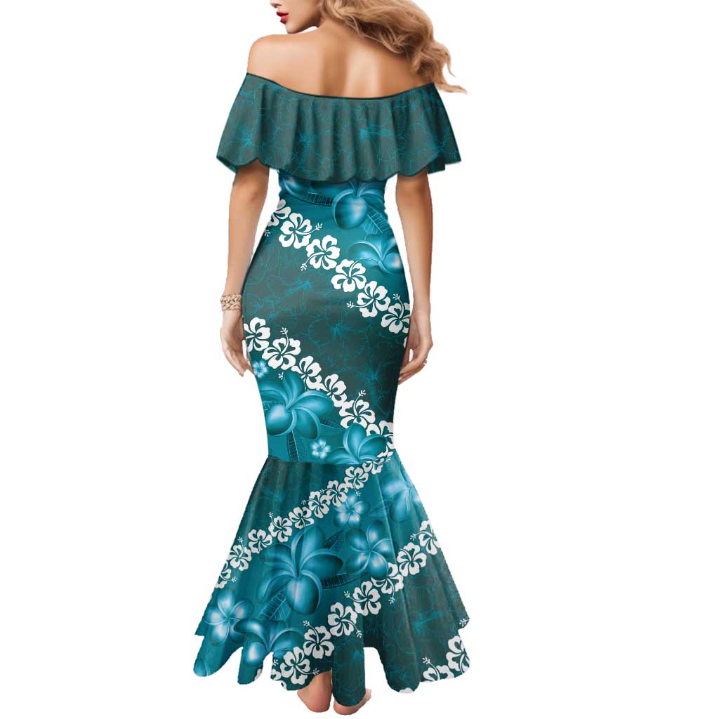 Vintage Dark Cyan Polynesia Family Matching Mermaid Dress and Hawaiian Shirt Plumeria With Hibiscus Tropical Vibes LT14 - Polynesian Pride