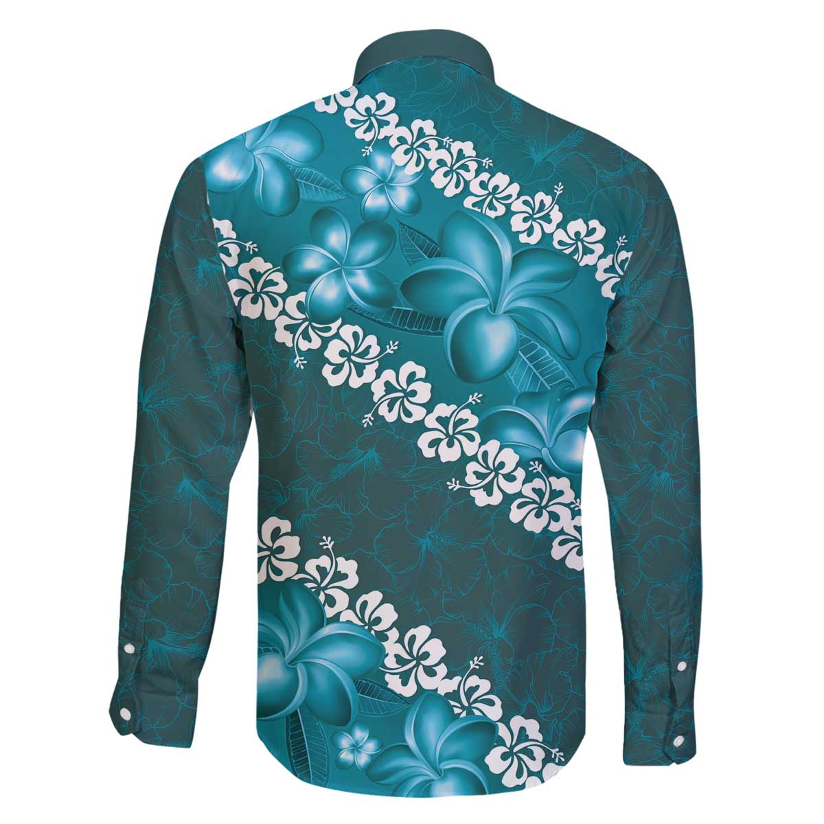 Vintage Dark Cyan Polynesia Family Matching Off The Shoulder Long Sleeve Dress and Hawaiian Shirt Plumeria With Hibiscus Tropical Vibes