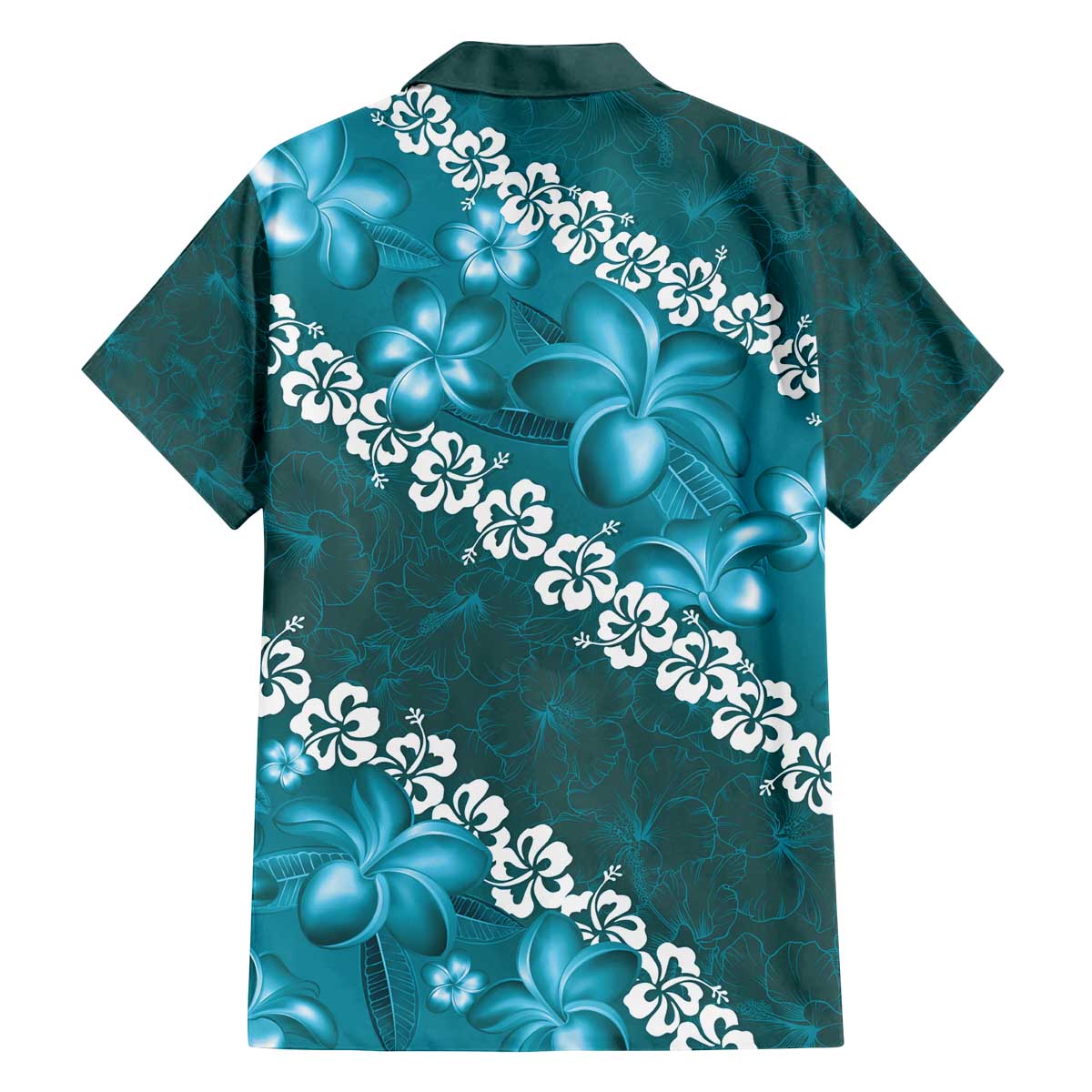 Vintage Dark Cyan Polynesia Family Matching Off Shoulder Short Dress and Hawaiian Shirt Plumeria With Hibiscus Tropical Vibes