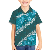 Vintage Dark Cyan Polynesia Family Matching Puletasi and Hawaiian Shirt Plumeria With Hibiscus Tropical Vibes LT14 Son's Shirt Dark Cyan - Polynesian Pride