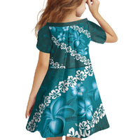 Vintage Dark Cyan Polynesia Family Matching Short Sleeve Bodycon Dress and Hawaiian Shirt Plumeria With Hibiscus Tropical Vibes LT14 - Polynesian Pride