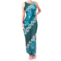 Vintage Dark Cyan Polynesia Family Matching Tank Maxi Dress and Hawaiian Shirt Plumeria With Hibiscus Tropical Vibes