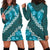 Vintage Dark Cyan Polynesia Hoodie Dress Plumeria With Hibiscus Tropical Vibes