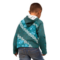 Vintage Dark Cyan Polynesia Kid Hoodie Plumeria With Hibiscus Tropical Vibes