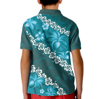 Vintage Dark Cyan Polynesia Kid Polo Shirt Plumeria With Hibiscus Tropical Vibes