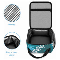 Vintage Dark Cyan Polynesia Lunch Bag Plumeria With Hibiscus Tropical Vibes LT14 - Polynesian Pride