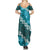 Vintage Dark Cyan Polynesia Summer Maxi Dress Plumeria With Hibiscus Tropical Vibes