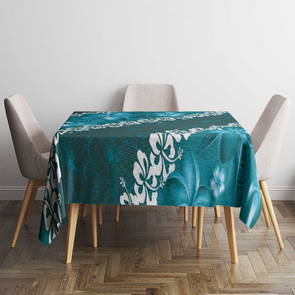 Vintage Dark Cyan Polynesia Tablecloth Plumeria With Hibiscus Tropical Vibes