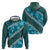 Vintage Dark Cyan Polynesia Zip Hoodie Plumeria With Hibiscus Tropical Vibes