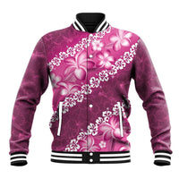 Vintage Pink Polynesia Baseball Jacket Plumeria With Hibiscus Tropical Vibes